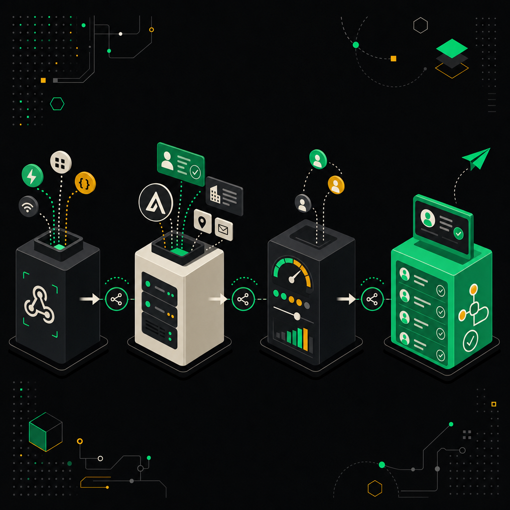 Схема обогащения лида: от вебхука через API к скорингу и CRM