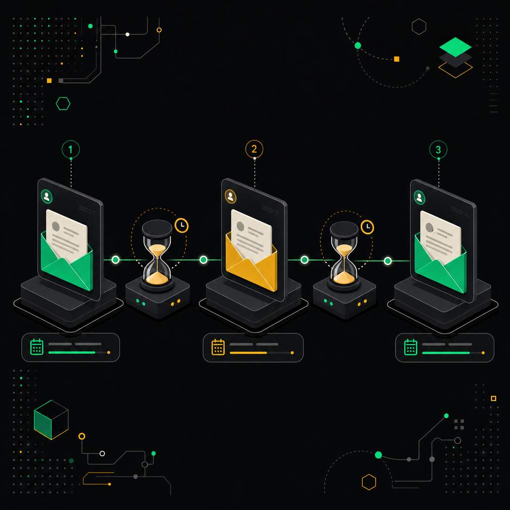 Таймлайн drip-кампании с тремя письмами и паузами между шагами