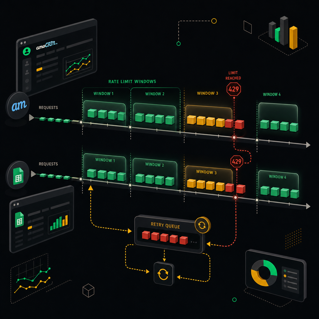 Визуализация лимитов API amoCRM и Google Sheets со стратегией батчинга запросов