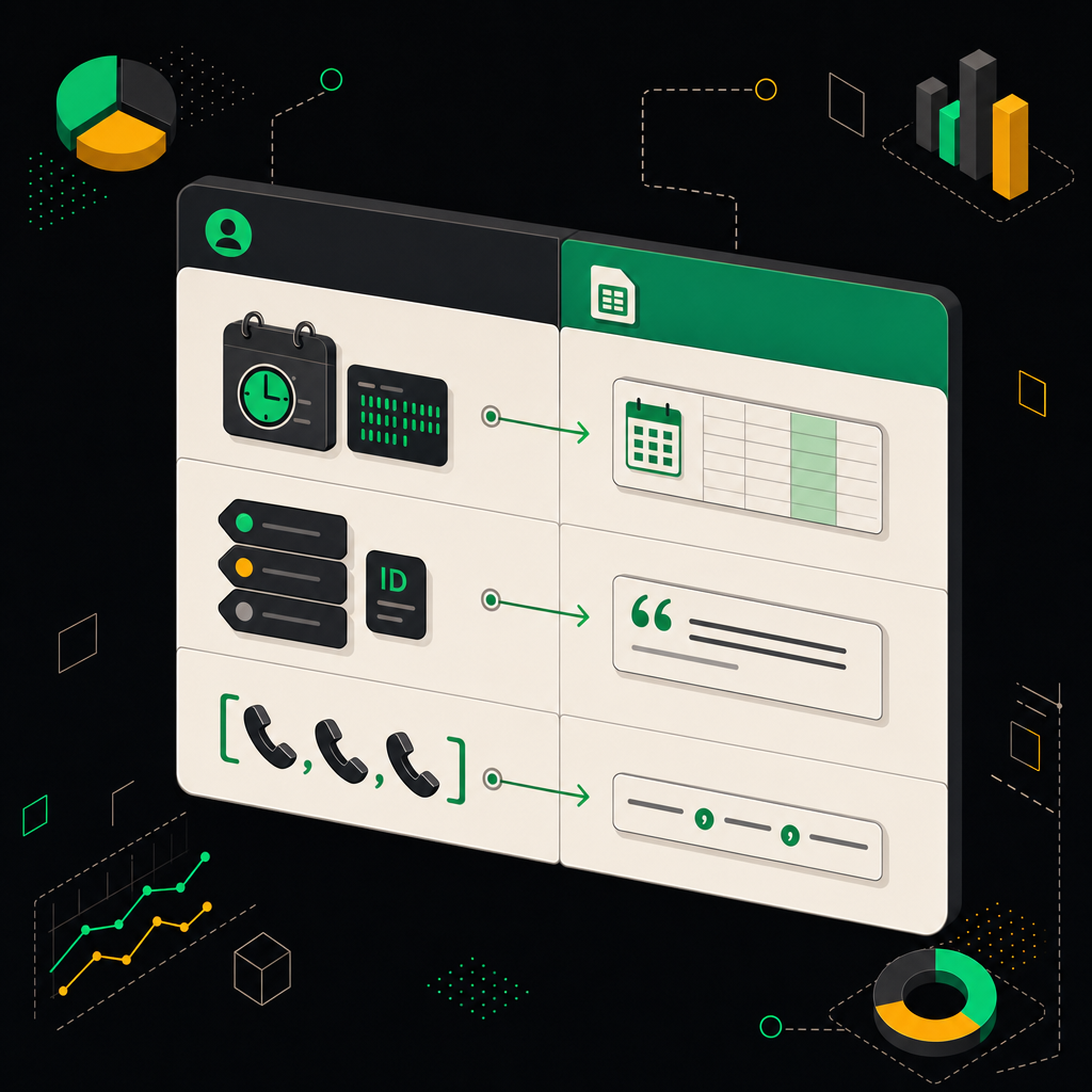 Таблица маппинга типов полей amoCRM и соответствующих форматов Google Sheets