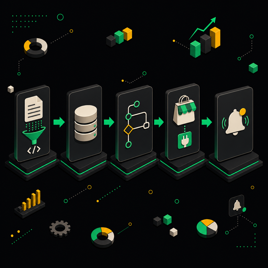 Dynamic pricing system architecture diagram showing data flow between components and automations