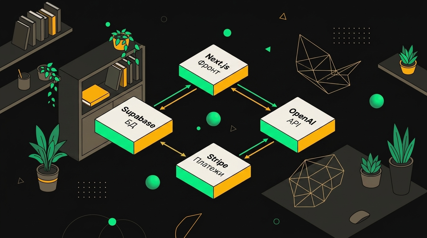 Архитектурная схема MVP: фронтенд, база данных, платёжный модуль и AI-слой