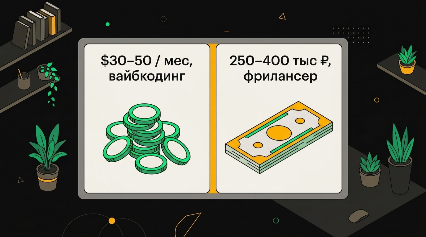 Сравнение затрат: ежемесячные подписки на vibe coding инструменты против разовой оплаты фрилансеру