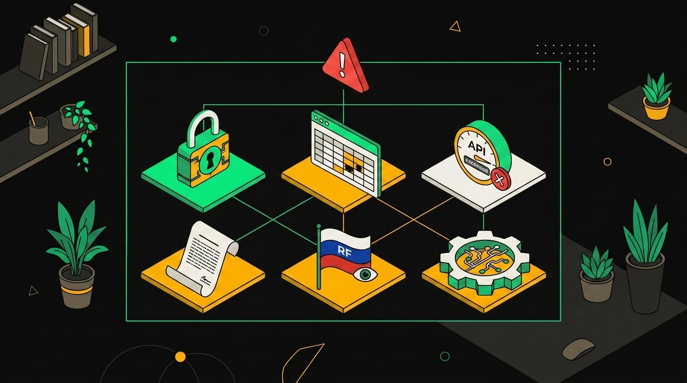 Шесть иконок предупреждений о критических слепых зонах AI при разработке MVP для e-commerce