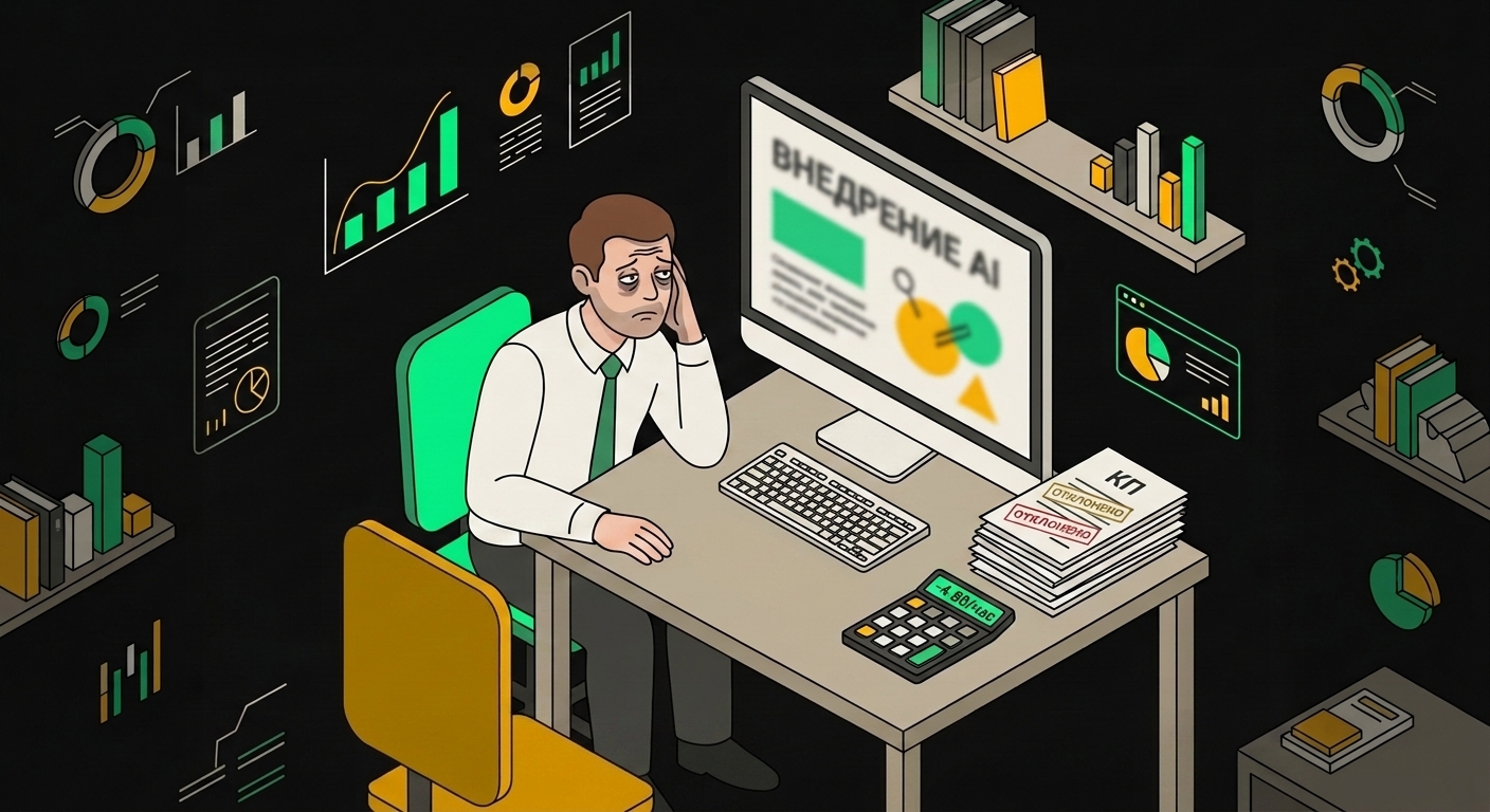Consultant presenting vague AI proposal to skeptical client who is turning away