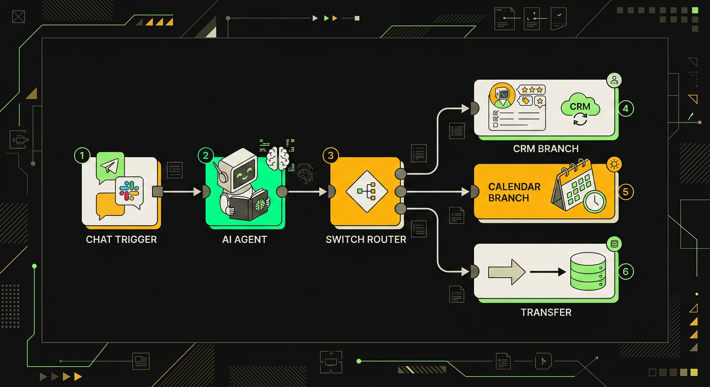 Пошаговая схема workflow в n8n для AI-агента квалификации лидов с узлами и условиями