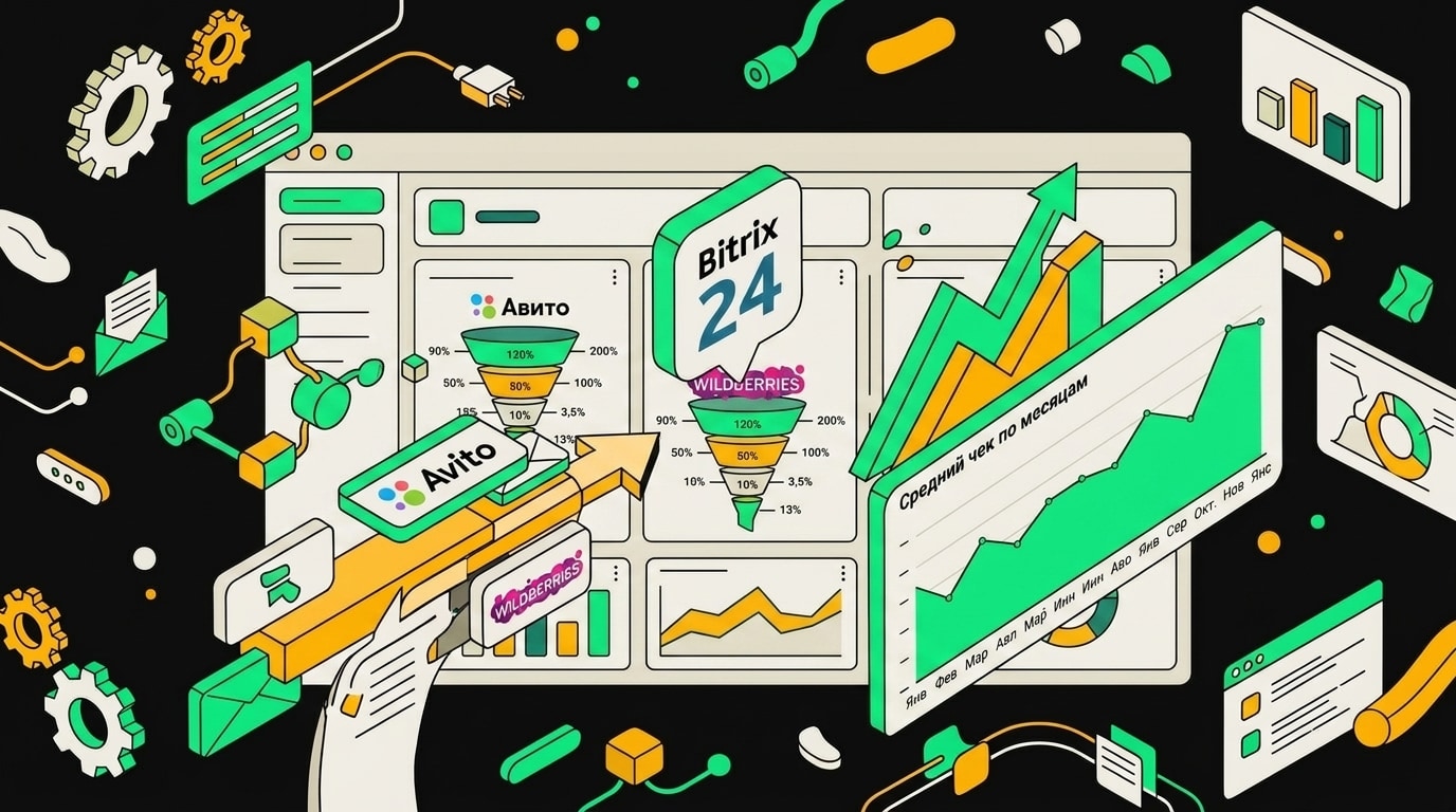 дашборд аналитики продаж с Авито и Wildberries в BI-конструкторе Bitrix24