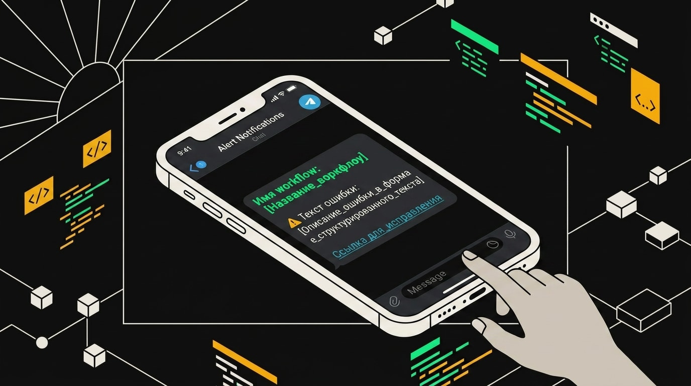 Сообщение в Telegram с деталями ошибки воркфлоу: имя, время, стек вызова