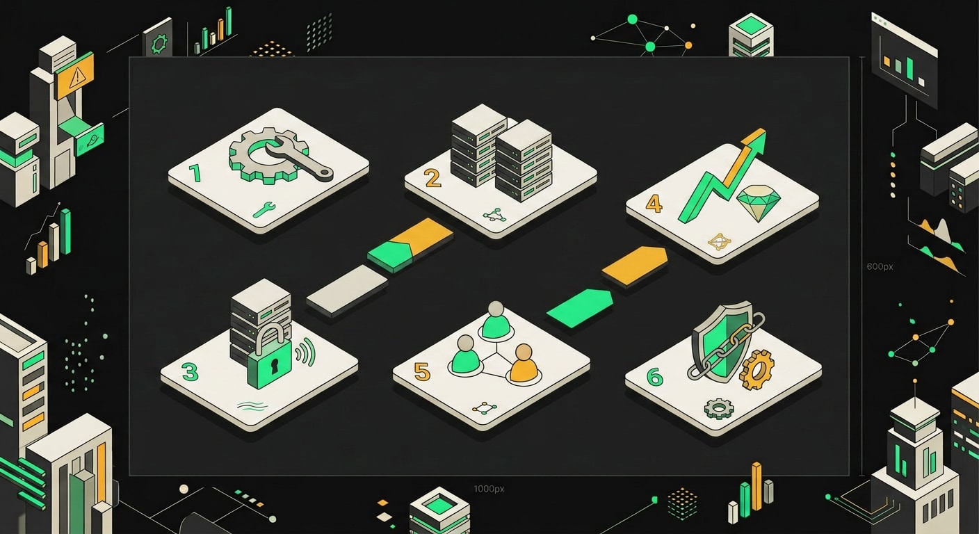 Six AI audit domains displayed as icon cards: data, models, processes, governance, people, infrastructure