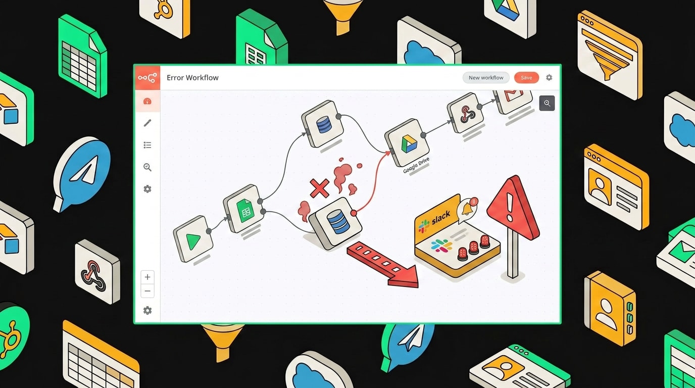 Нода Error Workflow в n8n подключена к каналу Slack для отправки alert-сообщений