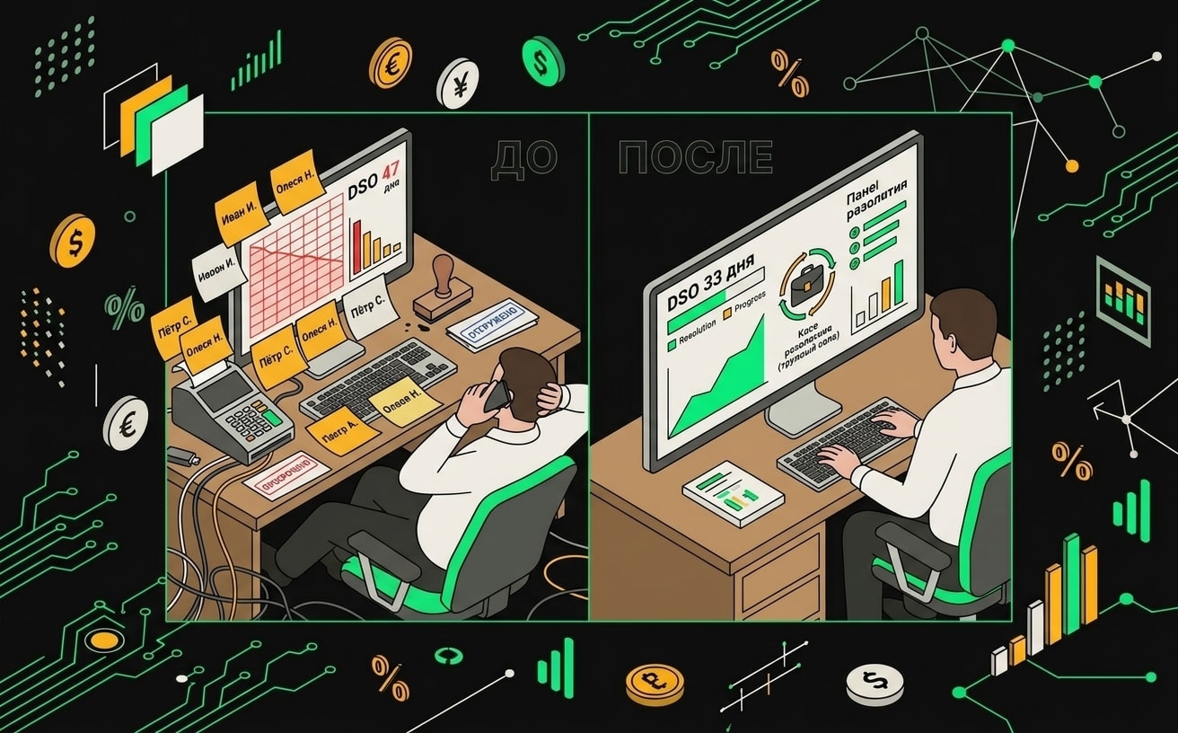 График до и после внедрения AI-агента на производственном предприятии: DSO снизился с 67 до 41 дня за 4 месяца