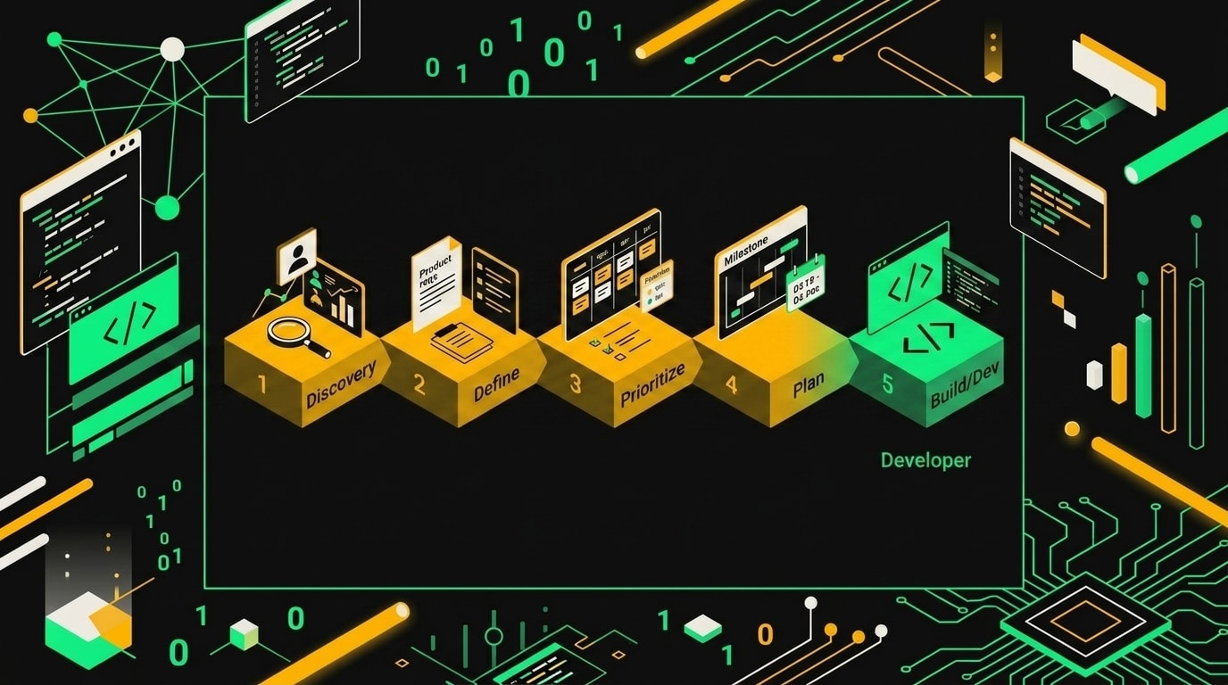 Пошаговая схема от задачи продакта до готового инструмента с чётким разделением ролей и точками передачи между продактом и разработчиком