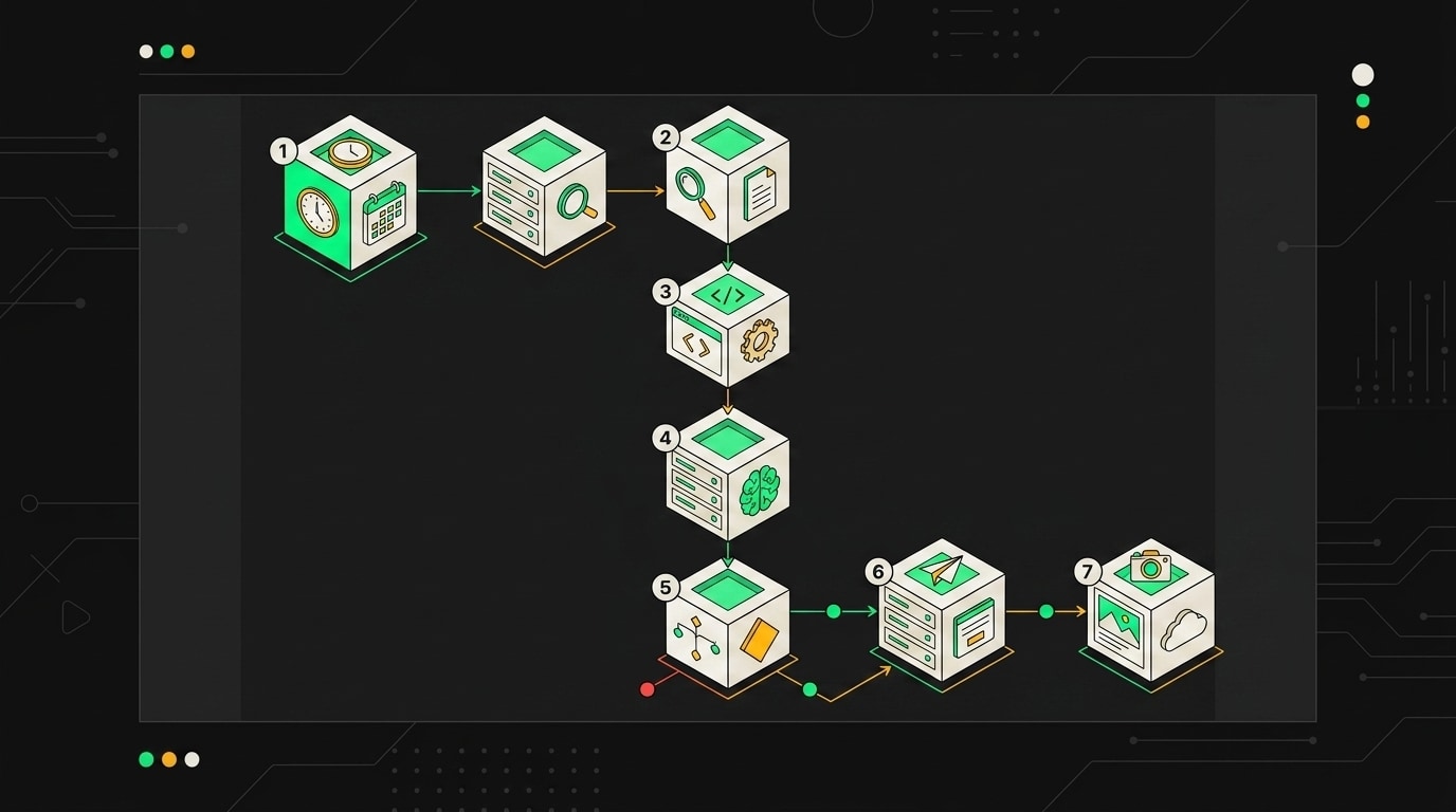 Скриншот готового флоу в n8n для автоматического обогащения карточек Wildberries