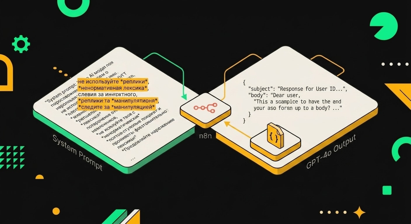 Структура системного промпта для GPT-4o и пример JSON-ответа с темой и телом письма